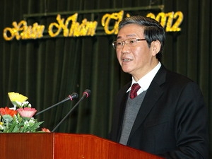 Trưởng ban Tuyên giáo Trung ương Đinh Thế Huynh phát biểu tại buổi giao ban. (Ảnh: TTXVN)