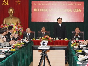 Chủ tịch nước Trương Tấn Sang phát biểu tại phiên họp. (Ảnh: TTXVN)