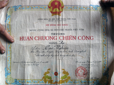 Huân chương Chiến công hạng Ba của ông Cao Nghiêu.