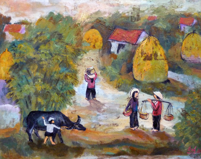 Ký ức làng. Tranh sơn dầu của Đặng Minh Qúy.