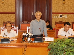 Tổng Bí thư Nguyễn Phú Trọng phát biểu tại buổi làm việc. (Ảnh: Trí Dũng/ TTXVN)