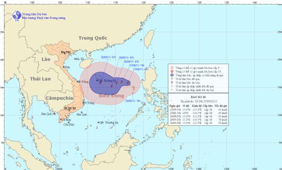 Vị trí và đường đi của cơn bão số 10. (Nguồn: TT DBKTTV TƯ)