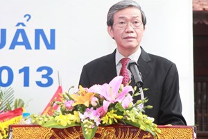 Ông Đinh Thế Huynh, Ủy viên Bộ Chính trị, Bí thư Trung ương Đảng, Trưởng ban Tuyên giáo Trung ương phát biểu tại buổi lễ. (Nguồn: TTXVN)