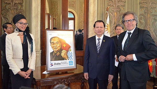 Mẫu tem vẽ chân dung Đại tướng Võ Nguyên Giáp. (Ảnh: Quang Sơn/Vietnam+)