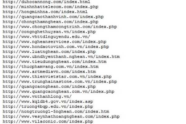 Một số địa chỉ web Việt Nam bị hacker tấn công. (Nguồn: chụp từ securitydaily.net)