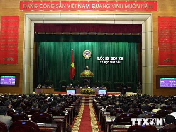 Quốc hội biểu quyết thông qua Dự thảo Hiến pháp nước Cộng hòa Xã hội Chủ nghĩa Việt Nam (sửa đổi). (Ảnh: An Đăng/TTXVN)