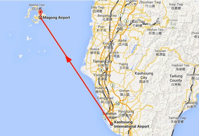 Chuyến bay GE222 di chuyển từ Cao Hùng tới Penghu