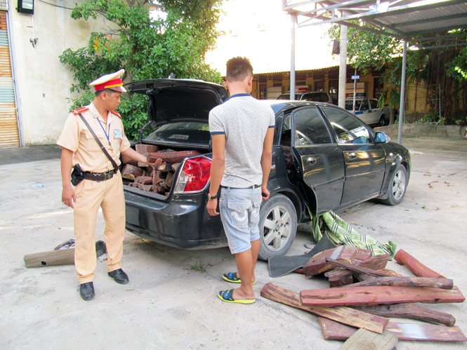 Lực lượng CSGT bắt giữ 700 kg gỗ trắc (thuộc nhóm 1) không rõ nguồn gốc.