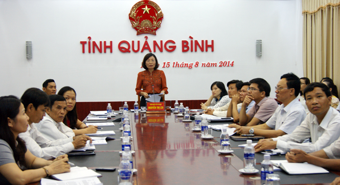 Quang cảnh hội nghị tại điểm cầu trực tuyến tỉnh Quảng Bình.
