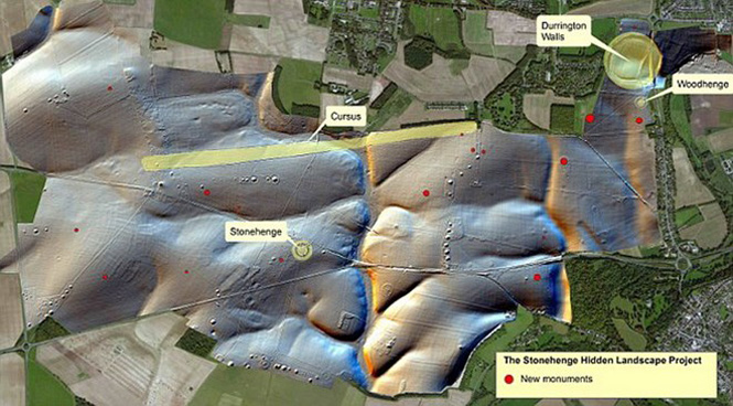 Bản đồ vị trí các di chỉ mới phát hiện quanh Stonehenge. (Nguồn: PA)