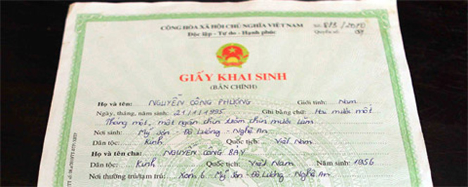  Giấy khai sinh ghi rõ Công Phượng sinh năm 1995