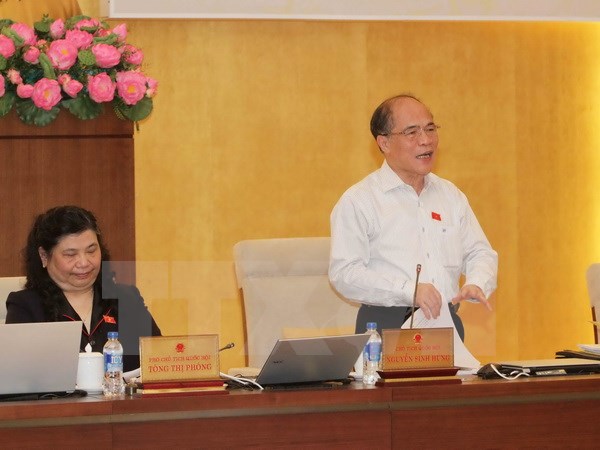 Chủ tịch Quốc hội Nguyễn Sinh Hùng phát biểu bế mạc hội nghị. (Ảnh: Phương Hoa/TTXVN)