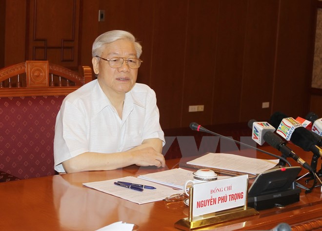 Tổng Bí thư Nguyễn Phú Trọng chủ trì Phiên họp thứ bảy của Ban Chỉ đạo Trung ương về phòng, chống tham nhũng.(Ảnh: Trí Dũng/TTXVN)