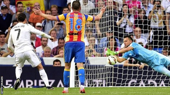 Ronaldo đá hỏng phạt đền trong trận gặp Valencia. (Nguồn: Getty)