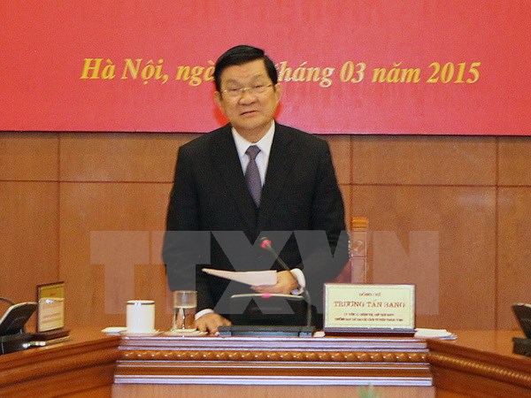 Chủ tịch nước Trương Tấn Sang chủ trì phiên họp lần thứ 19 của Ban Chỉ đạo cải cách Tư pháp Trung ương. (Ảnh: Nguyễn Khang/TTXVN)