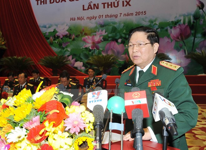 Thượng tướng Ngô Xuân Lịch, Bí thư Trung ương Đảng, Chủ nhiệm Tổng cục Chính trị Quân đội Nhân dân Việt Nam phát biểu tại Đại hội. (Ảnh: Trọng Đức/TTXVN)
