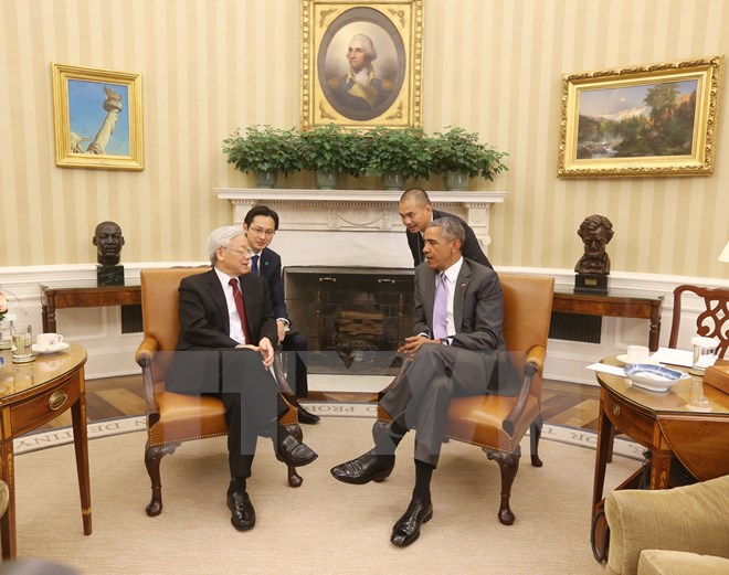 Tổng Bí thư Nguyễn Phú Trọng hội đàm với Tổng thống Hoa Kỳ Barack Obama. (Ảnh : Trí Dũng/TTXVN)