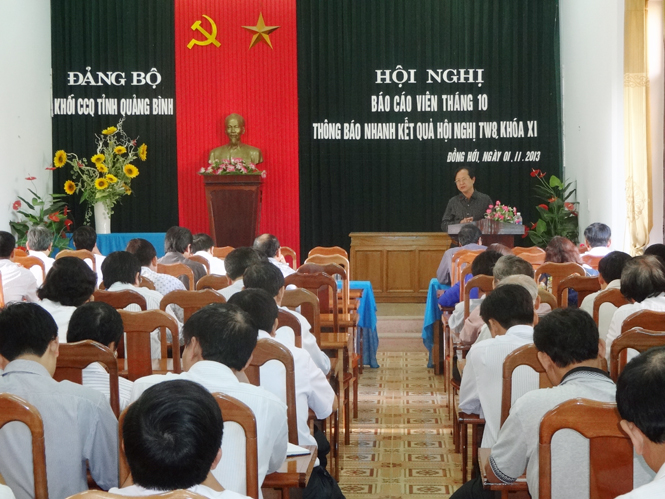 Đảng bộ Khối các cơ quan tỉnh tổ chức hội nghị báo cáo viên thông báo nhanh kết quả Hội nghị Trung ương 8, khoá XI.