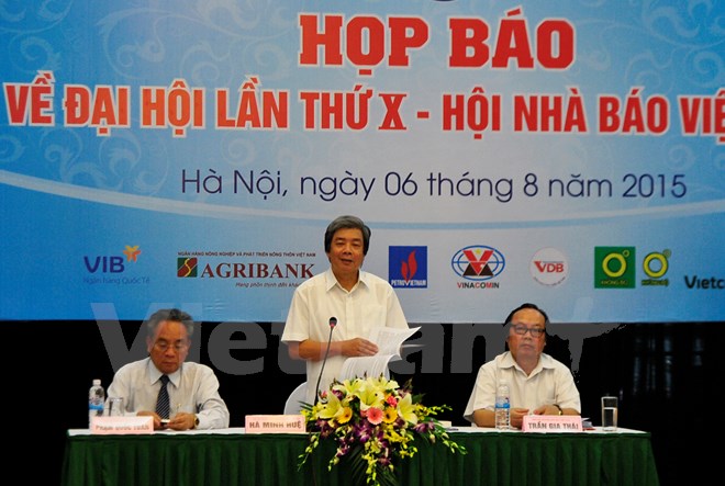 Đại hội lần thứ X Hội Nhà báo Việt Nam (nhiệm kỳ 2015-2020) diễn ra tại Hà Nội trong 3 ngày (từ 7 đến 9-8). (Ảnh: Võ Phương/Vietnam+)