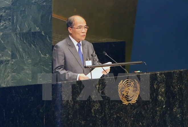 Chủ tịch Quốc hội Nguyễn Sinh Hùng dự phiên khai mạc Hội nghị các Chủ tịch Quốc hội trên thế giới và phát biểu tại phiên toàn thể lần thứ nhất. (Ảnh: Nhan Sáng/TTXVN)