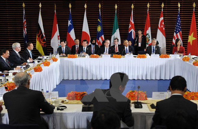 Lãnh đạo các nước tham gia đàm phán TPP tại Bắc Kinh, Trung Quốc ngày 10/10/2014. (Nguồn: AFP/TTXVN)