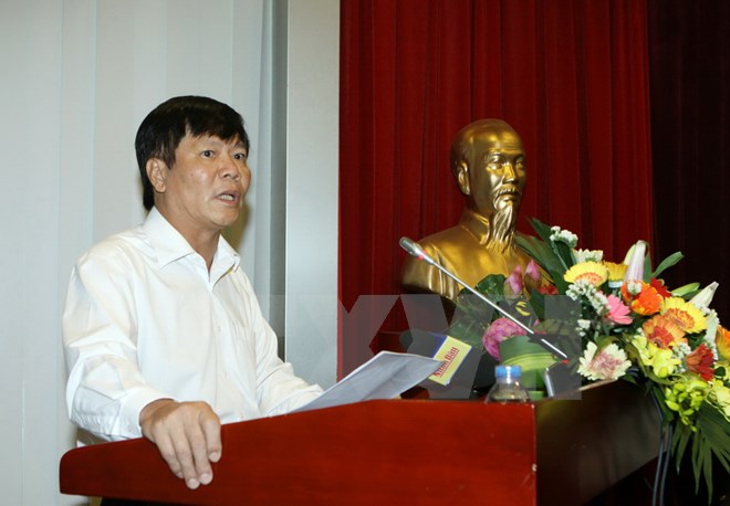 Phó Chủ tịch Viện Hàn lâm Khoa học xã hội Việt Nam Nguyễn Quang Thuấn phát biểu. (Ảnh: Nguyễn Dân/TTXVN)