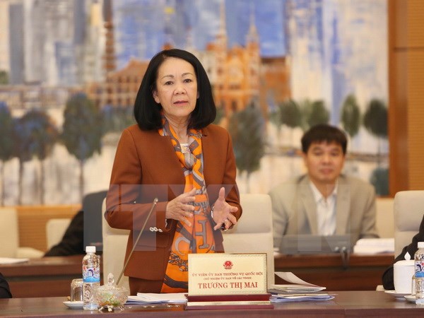 Chủ nhiệm Ủy ban Về các vấn đề xã hội của Quốc hội Trương Thị Mai phát biểu ý kiến. (Ảnh: Phương Hoa/TTXVN)