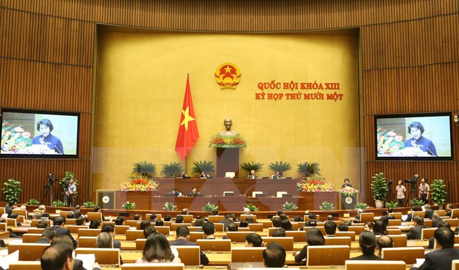 Chủ tịch Quốc hội Nguyễn Thị Kim Ngân đọc diễn văn bế mạc. (Ảnh: Nhan Sáng/TTXVN)
