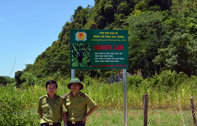  Bảng báo Khu vực bảo vệ quần thể Voọc gáy trắng (điểm đầu tiên tại xã Thạch Hóa)