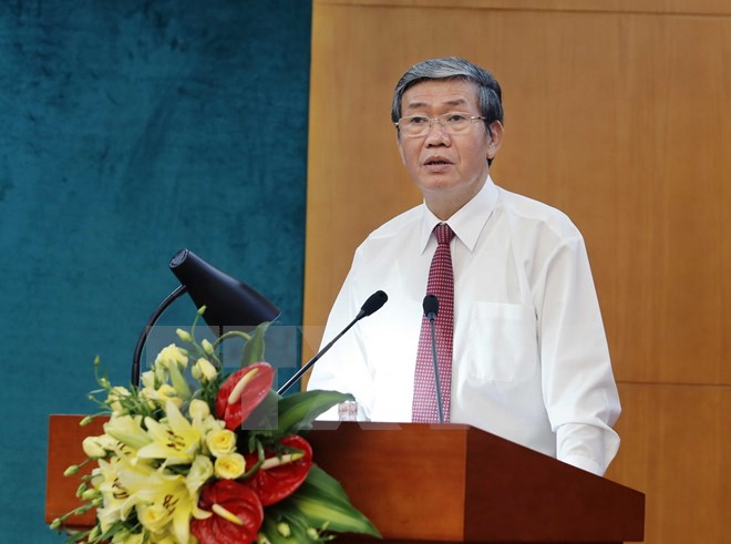 Ông Đinh Thế Huynh, Ủy viên Bộ Chính trị, Thường trực Ban Bí thư phát biểu tại hội nghị. (Ảnh: An Đăng/TTXVN)