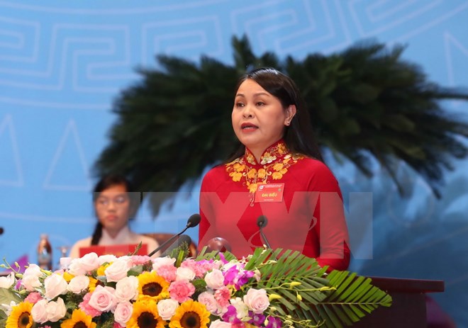  Bà Nguyễn Thị Thu Hà, Ủy viên Trung ương Đảng, Chủ tịch Hội Liên hiệp Phụ nữ Việt Nam khóa XI đọc diễn văn khai mạc Đại hội. (Nguồn: TTXVN)