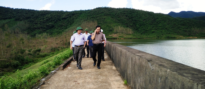 Đồng chí Lê Minh Ngân, Tỉnh Ủy viên, Phó Chủ tịch UBND tỉnh chỉ đạo xử lý chống thấm ở chân đập Bẹ ở Mai Hóa.