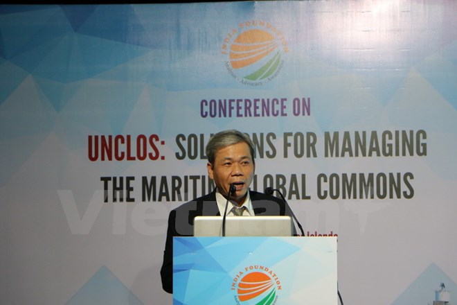 Đại sứ Tôn Sinh Thành phát biểu tại Hội thảo. (Ảnh: Huy Bình/Vietnam+)