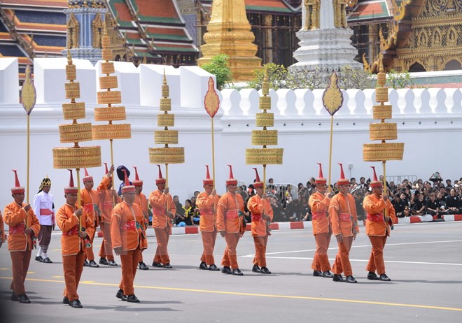 Nghi lễ hoàng gia và Phật giáo tại Lễ hóa thân Nhà Vua Thái Lan Bhumibol Adulayjadej. (Ảnh: Doãn Tấn-Sơn Nam/TTXVN)