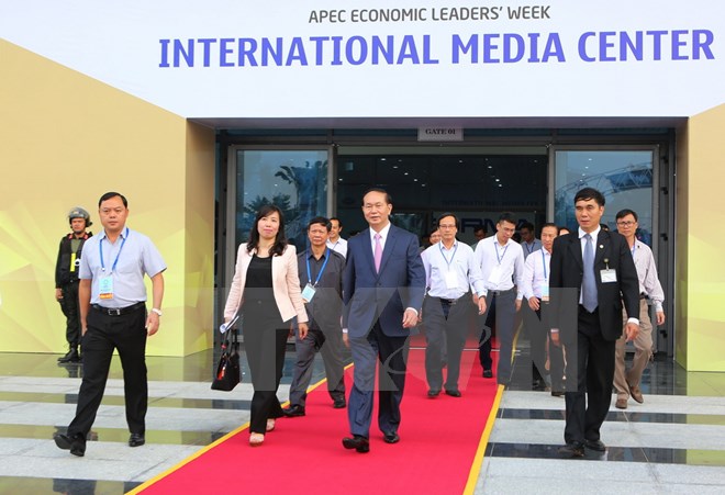 Chủ tịch nước Trần Đại Quang dự Chương trình Tổng duyệt các hoạt động của Tuần lễ Cấp cao APEC 2017. (Ảnh: TTXVN)