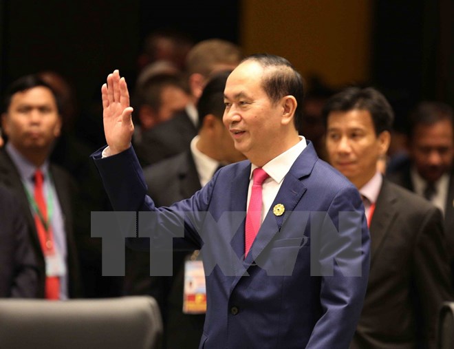 Chủ tịch nước Trần Đại Quang đến dự phiên họp. (Nguồn: TTXVN)
