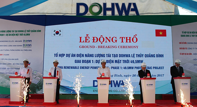 Khởi động tổ hợp dự án điện năng lượng tái tạo DOHWA Lệ Thủy, Quảng Bình giai đoạn 1 năm 2017.