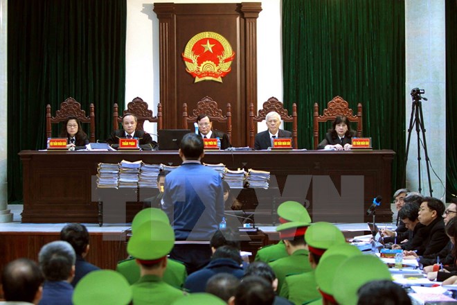 Quang cảnh phiên xét xử sơ thẩm bị cáo Trịnh Xuân Thanh và đồng phạm (ngày 9-1-2018). (Ảnh: An Đăng/TTXVN)