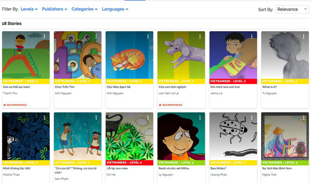  Một số đầu sách ngôn ngữ tiếng Việt trên kho sách trực tuyến StoryWeaver. - Ảnh minh họa
