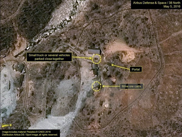 Bãi thử hạt nhân Punggye-ri của Triều Tiên ngày 5-5-2016. (Nguồn: 38 North/TTXVN)