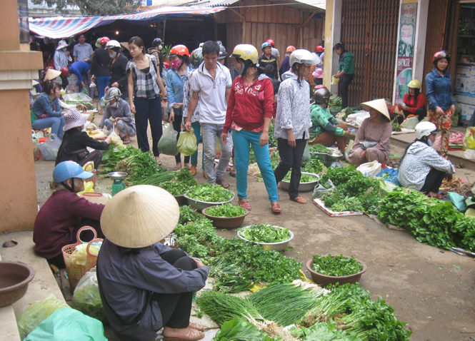 Người dân huyện Minh Hóa mua sắm Tết tại chợ Quy Đạt.