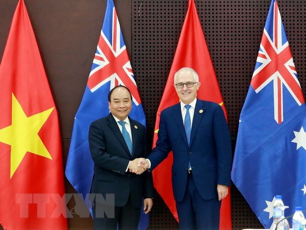 Thủ tướng Nguyễn Xuân Phúc tiếp Thủ tướng Australia Malcolm Turnbull. (Ảnh: TTXVN)