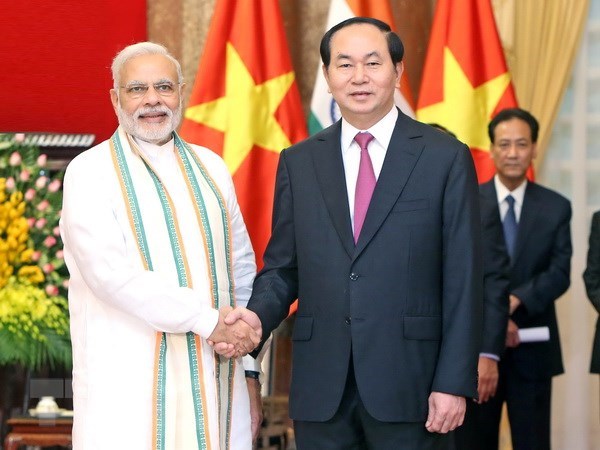 Chủ tịch nước Trần Đại Quang tiếp ngài Narendra Modi, Thủ tướng Ấn Độ nhân chuyến thăm của Thủ tướng Ấn Độ tới Việt Nam tháng 9-2016. (Ảnh: Nhan Sáng/TTXVN)