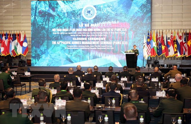 Thượng tướng Phạm Hồng Hương, Phó Tổng Tham mưu trưởng Quân đội nhân dân Việt Nam phát biểu tại lễ bế mạc. (Ảnh: Dương Giang/TTXVN)