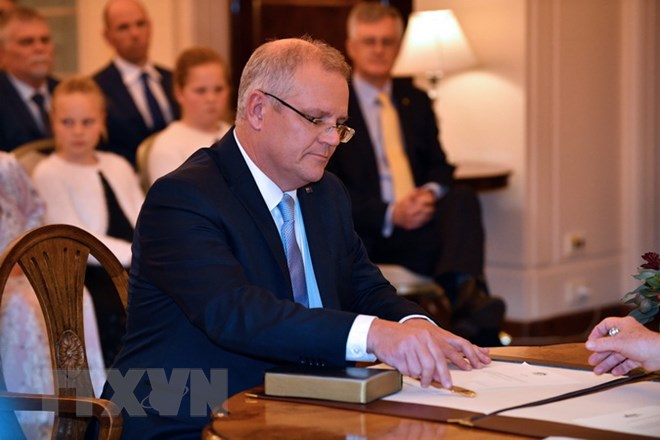 Ông Scott Morrison tại buổi nhậm chức Thủ tướng Australia ở Canberra ngày 24/8. 9Ảnh: AFP/TTXVN)