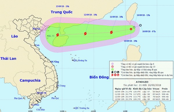 Sáng sớm 11-9, áp thấp nhiệt đới vào Biển Đông, mạnh lên thành bão