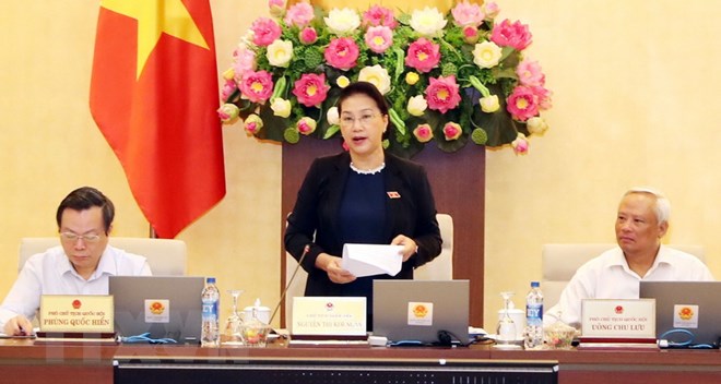 Chủ tịch Quốc hội Nguyễn Thị Kim Ngân chủ trì và phát biểu khai mạc Phiên họp thứ 27 của Ủy ban Thường vụ Quốc hội khóa XIV. (Ảnh: Trọng Đức/TTXVN)