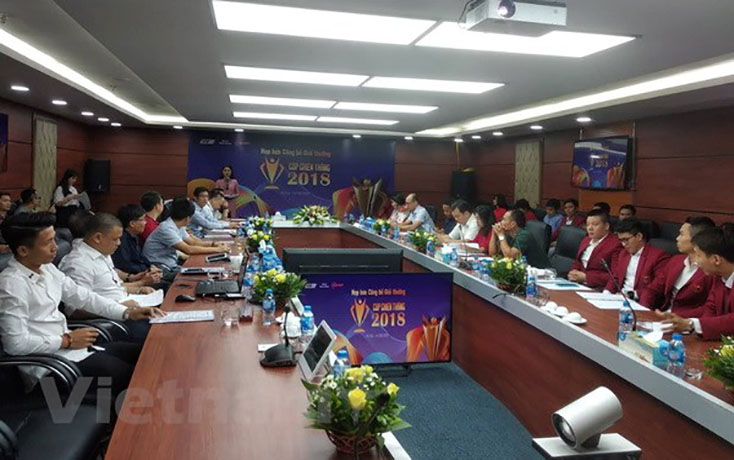 Quang cảnh buổi họp báo công bố giải thưởng Cúp Chiến thắng 2018. (Ảnh: Vietnam+)