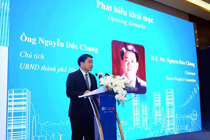 Chủ tịch UBND Hà Nội Nguyễn Đức Chung mong muốn các doanh nghiệp, chuyên gia công nghệ cùng Thủ đô tìm hướng đi phù hợp cho Smart City. (Nguồn: BTC)