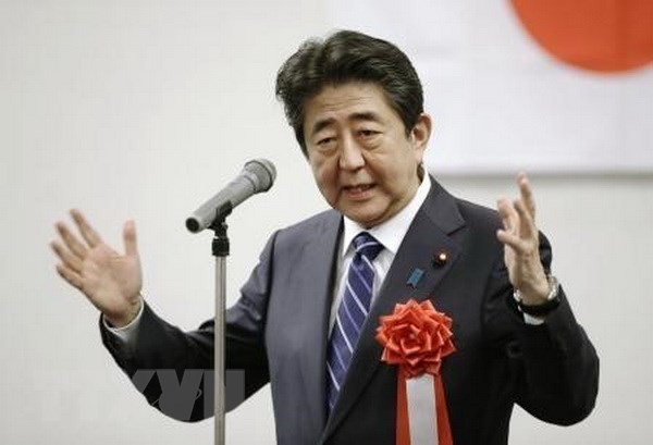 Thủ tướng Shinzo Abe phát biểu tại cuộc họp của LDP ở Yamaguchi. (Nguồn: Kyodo/TTXVN)